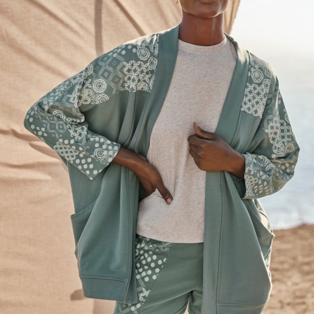 Garnet Hill French Terry Kimono Sage Green Size Small